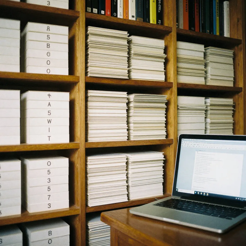 Organized home library with books arranged by category