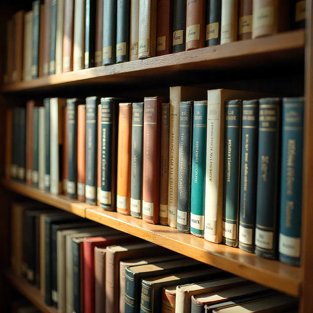 Organized bookshelf with categorized sections